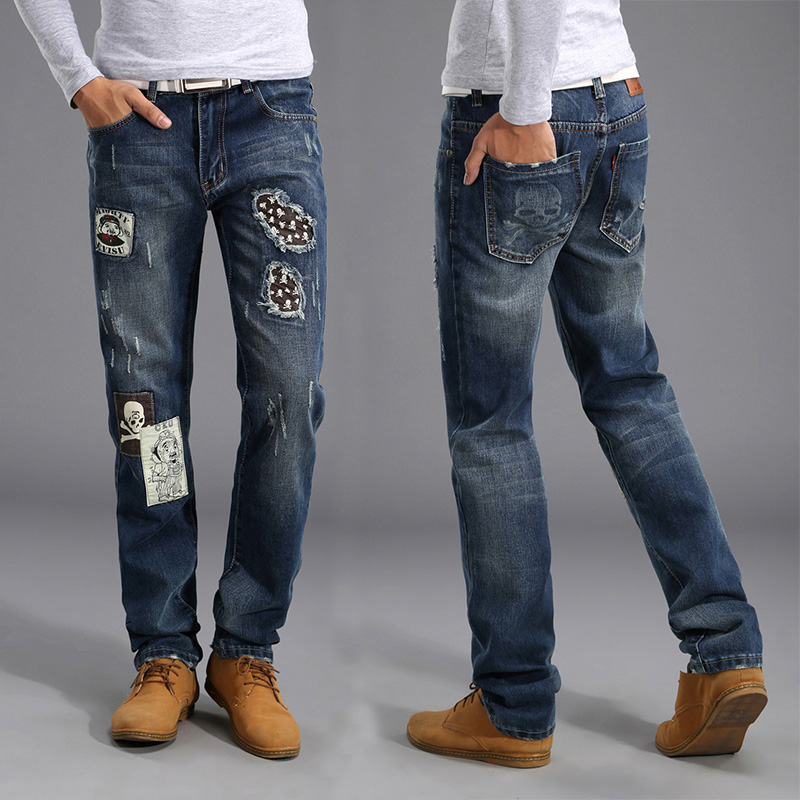 Shipping 2015 men\'s Jeans Mens hole patch pants me...