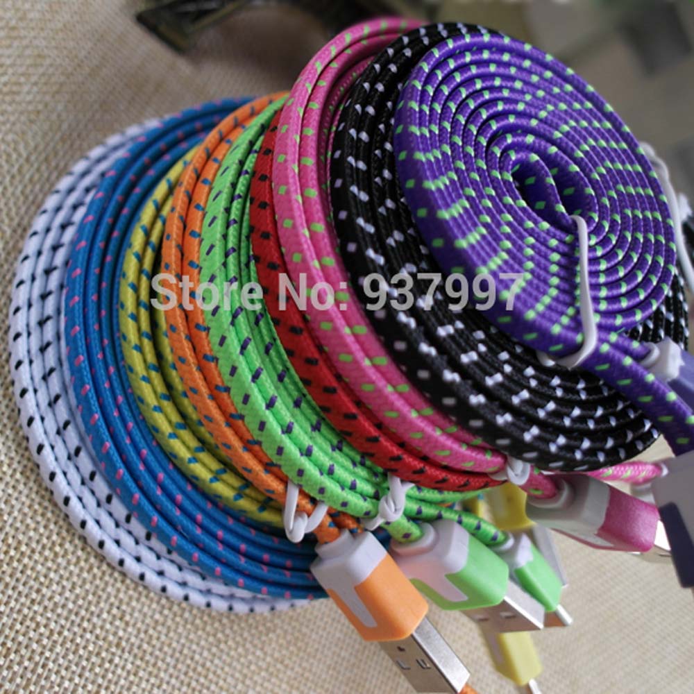 1M/3FT Colorful Flat Braided Fabic Woven Wire Micro USB Data Sync Charging Charger Cable Cords for Samsung Galaxy S3 S4 Note 2
