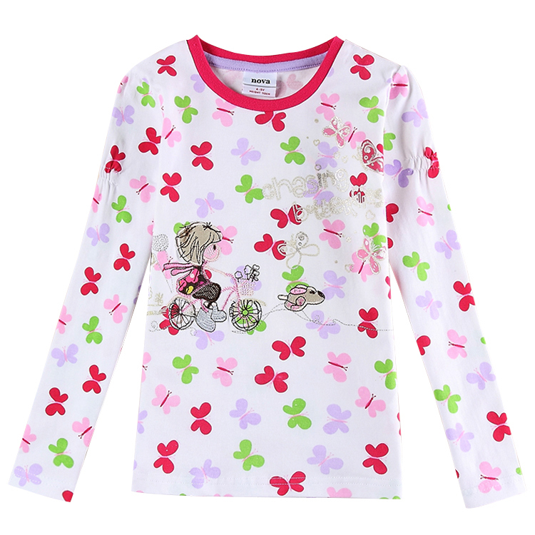 Girls t-shirts Nova Kids Girl t-shirt butterfly Decorate Baby Clothes Girl Shirt Spring Long sleeve t shirt F6235
