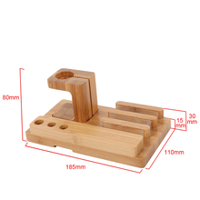 Natural Bamboo Wood Multi Function Watch Mobile Phone Tablet Stand for Apple Watch Smartphone E Book
