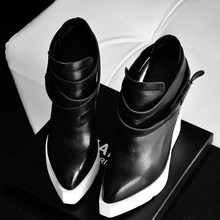 Free shipping genuine leather 2014 new style wedges women platform ankle boots buckle high heels shoes martin boots P1289