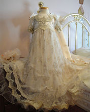 High Quality 2016 Bling Baby Infant Christening Dress White Ivory Baptism Gown Lace Applique O-Neck Short Sleeves