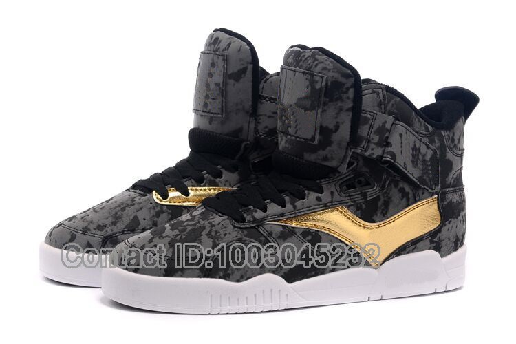 Wholesale Justin Bieber Supring Black Gray Gold Army Camouflage High Top Skate Shoes_4