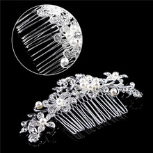 1pc High Quality Fashion Bridal Wedding Flower Crystal Rhinestones Pearls Women Hair Clip Comb Hair Pin