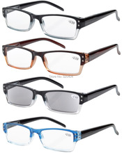 R012 4 pack Spring Hinges Rectangular Reading Glasses Includes Sun Readers 1 1 25 1 5
