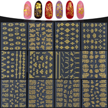 Hot Metallic Gold 3d Nail Art Stickers For Nails Decals Flower Crown Designs Nail Tips Manicure Decoration Tools Free Shipping