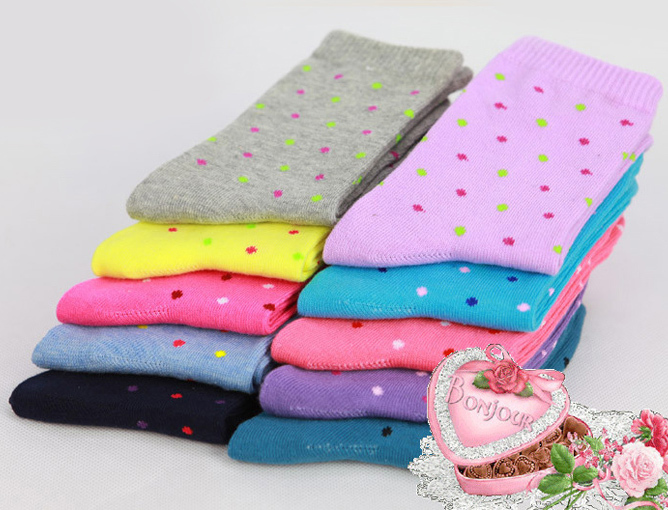 Casual Fashion Ladies sock high Quality Fresh Dot Beautiful Cute candy color Autumn and winter Cotton