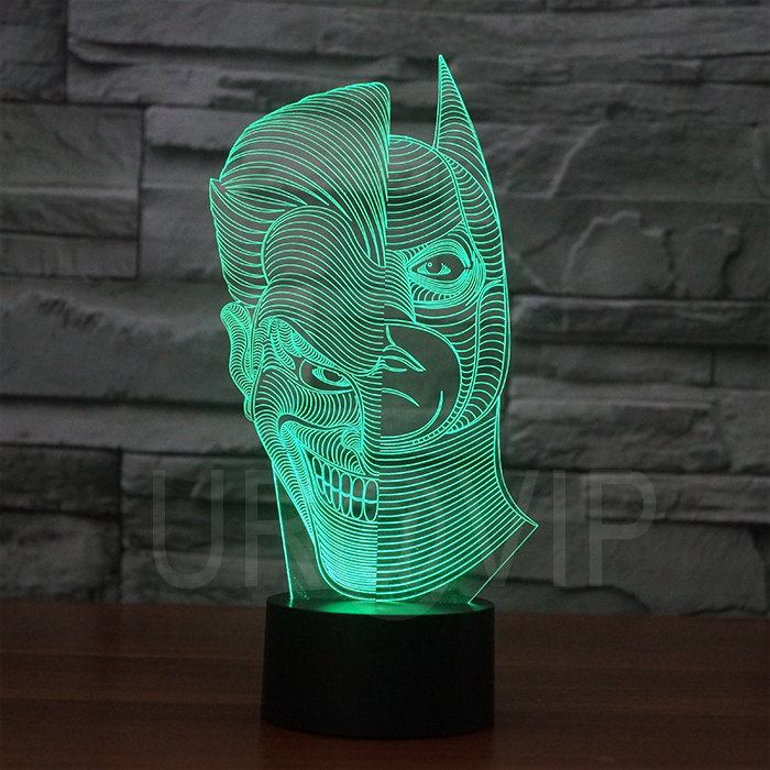JC-2835  Amazing 3D Illusion led Table  Lamp Night Light with double face shape  with batman shape with mask shape
