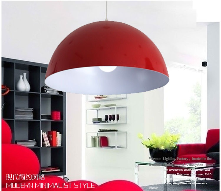 Фотография 40cm Modern aluminum hemisphere pendant lights brief black white red dinning room pendant light