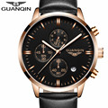 Mens Watches Top Brand Luxury GUANQIN Men Military Sport Luminous Wristwatch Chronograph Leather Quartz Watch relogio