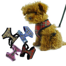 Top Selling Dog Puppy Cat Soft Mesh Harness Collars Plaid Tartan Checkered Dogs Pets Adjustable Harnesses Lead Leash