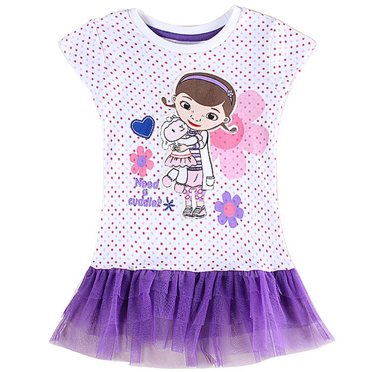girl dress doc mcstuffins children clothing printed cartoon Doc Mcstuffins lace dress for girls kids nova clothing H5993