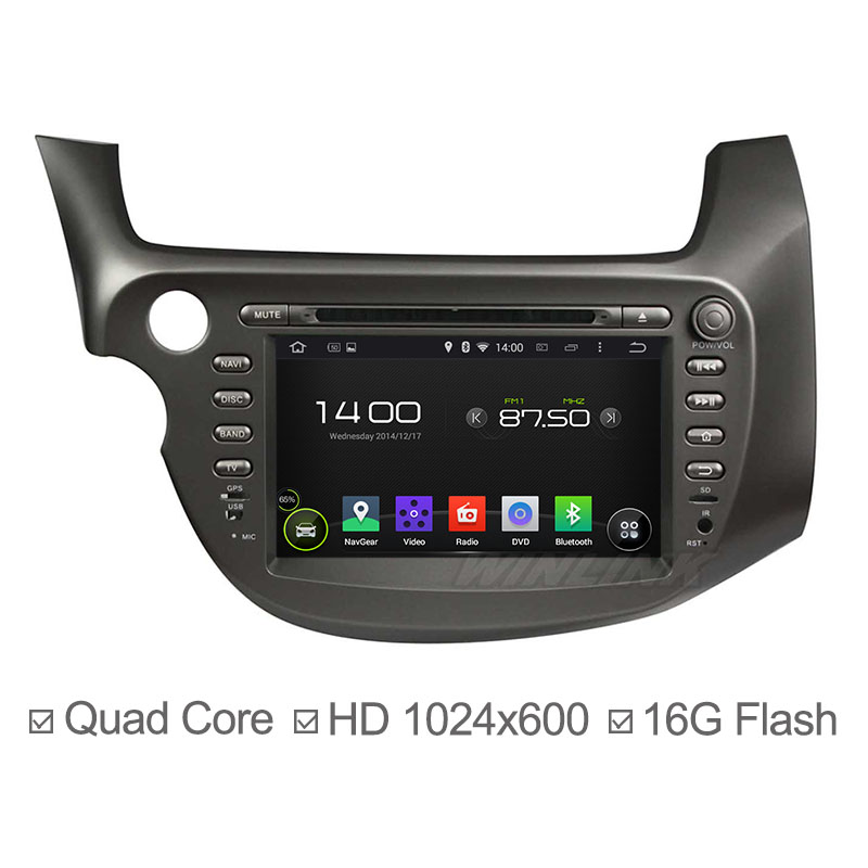 Здесь можно купить  1024*600 Quad Core Android 4.4.4 Car DVD Player For Honda Fit Jazz 2009 2010 2011 GPS Navigation Radio Headunit 16GB Nand Ipod  Автомобили и Мотоциклы