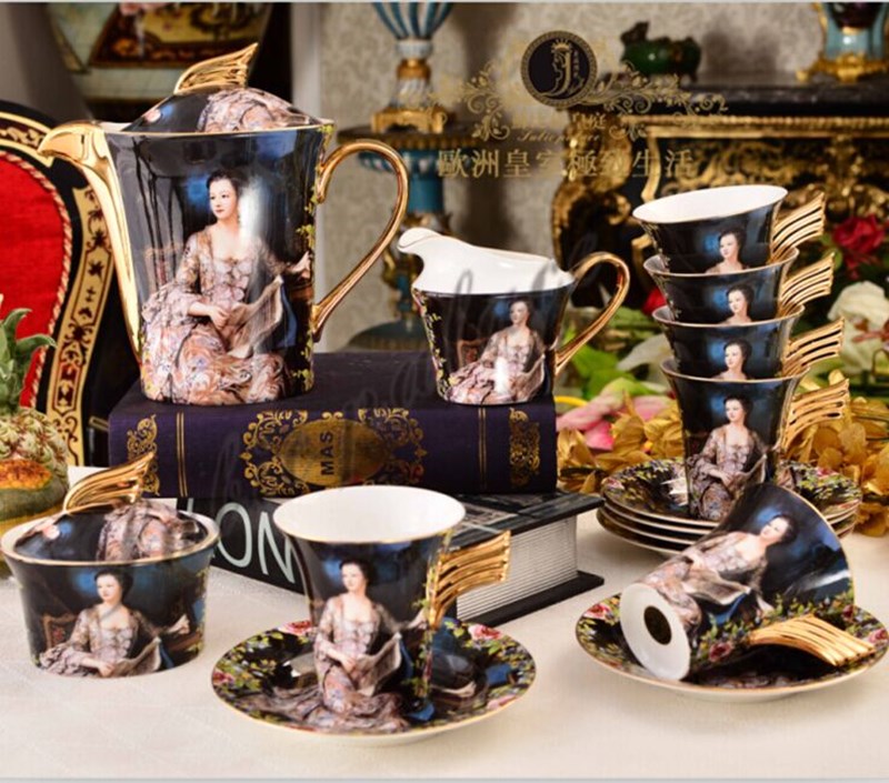 Fashion 15 pieces bone china coffee cup and saucer sets personalized tea sets coffee sets wedding