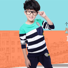 Striped long sleeved uniforms boys fall paragraph two piece suit children sports suits children s wear
