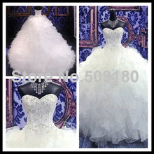 Ruffled Train Puffy Ball Gown Sweetheart Neck Custom Made Floor Length Long Wedding Gown design PX235 robe de mariage princesse