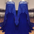 Kaftan Dubai Royal Blue Evening Dress with Lace Wrap Vestidos de Fiesta 2017 Elegant Court Train