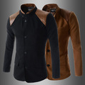 New pattern Mandarin Stand Collar Good Quality Shoulder PU Leather Spliced Patchwork Slim Mens Suit Blazer