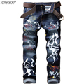 Newsosoo men jeans new Chinese style personality fashion Graffiti paint printed denim casual jeans high quality