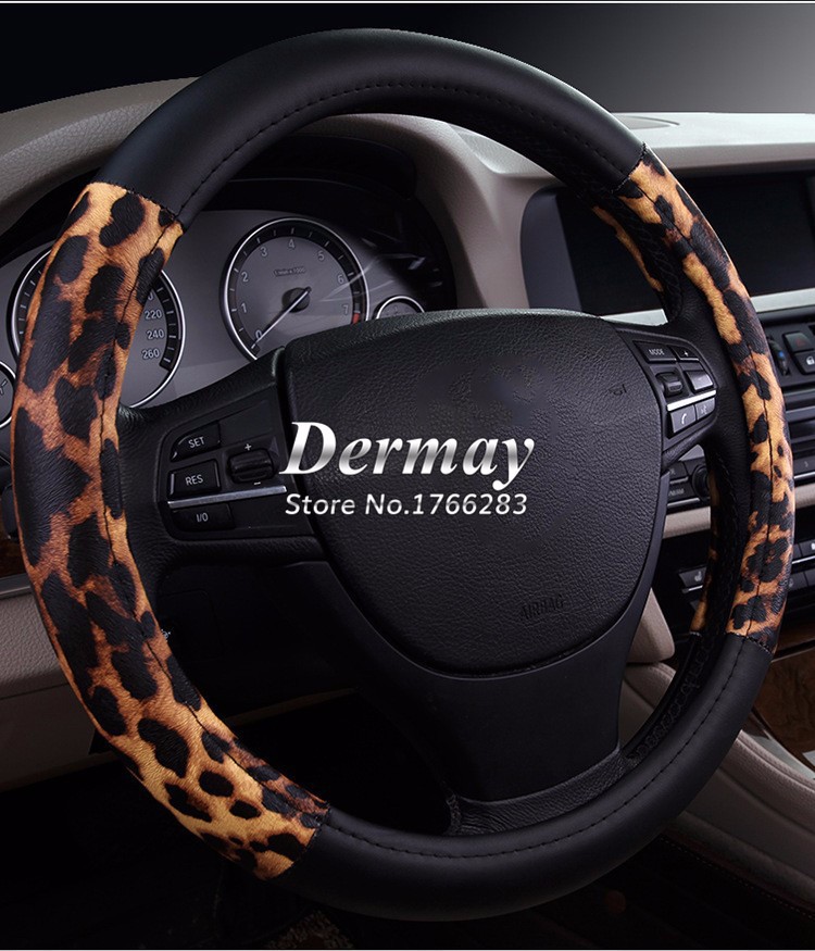 2_New arrivals fashion personalized leopard print women men black gold car steering wheel cover 4 seasons universal free shipping