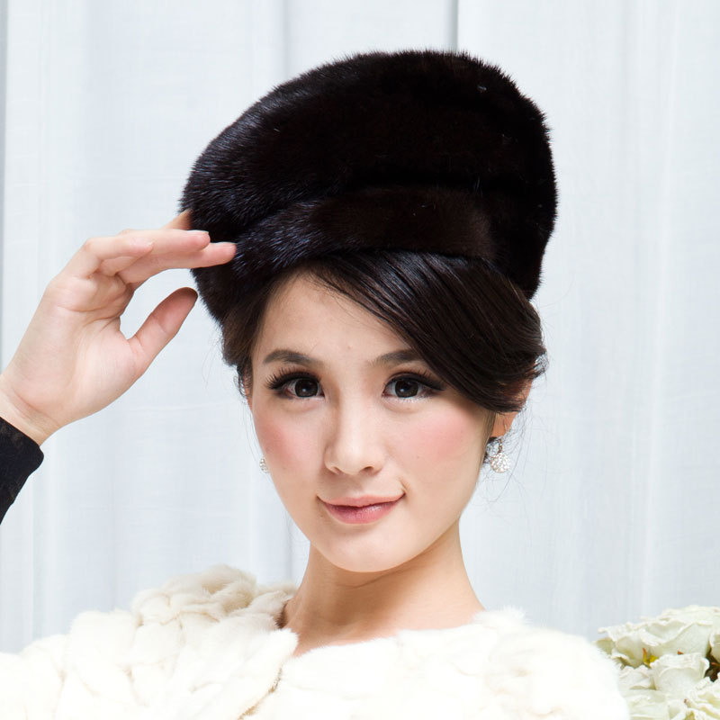 Fur hat quality mink hair fur hat Women beret stewardess cap
