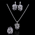 2016 New Arrival Hight Quality Women Vintage Jewellery Antique Silver Plated Retro Black Crystal Flower Jewelry