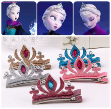 1pc!Cartoon Elsa Princess Barrette Girls Hair Clips Anna&Elsa Birthday Crown HairPin Children Colored sequined headwear Tiara