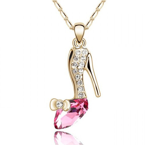 Graceful Classic Full Rhinestone Crystal Cinderella High heel statement pendant Necklace For Women summer jewelry 