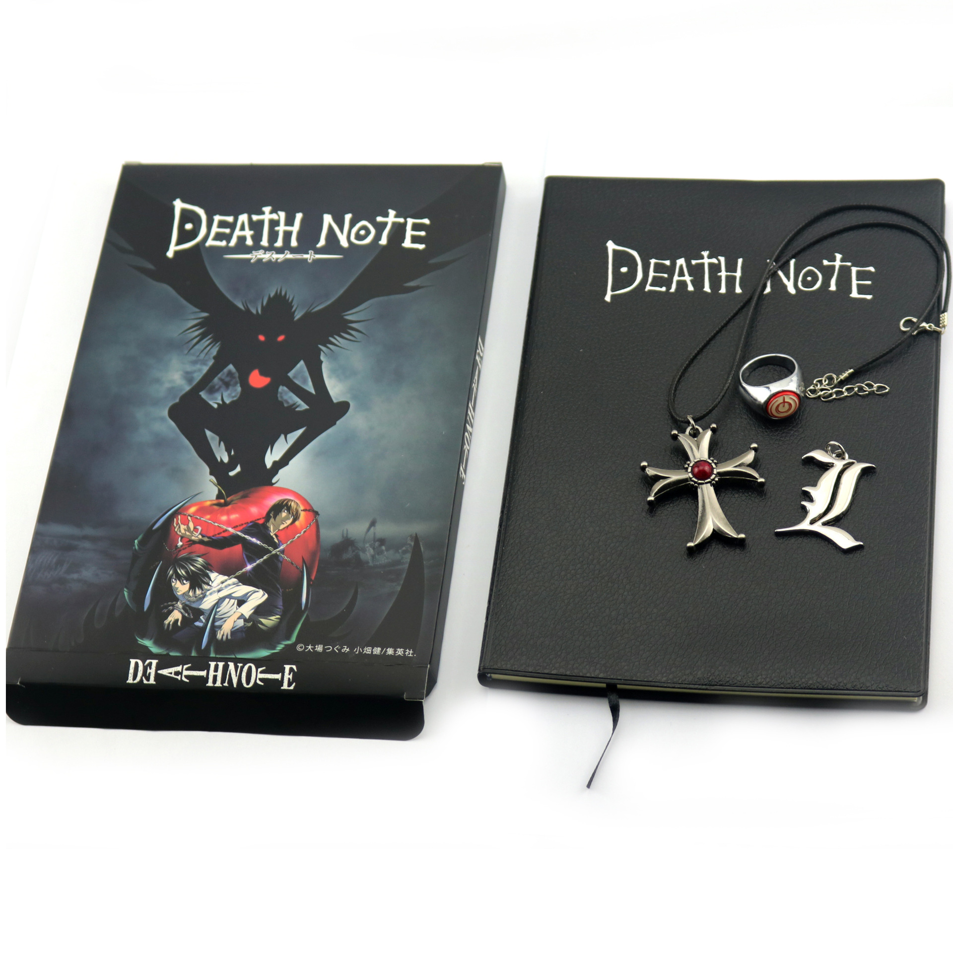 Лидер продаж, косплей, Аниме Реквизит, ожерелье из «Death Note», кольцо с  подвеской, набор из 4 шт., игрушка «Death note» на английском языке,  дневник, книга, подарок для детей gld2 | AliExpress