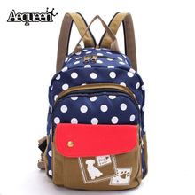 2016 Women Canvas Backpack Schoolbag Bookbag Rucksack Shoulder Bag 2 Style Satchel Polka Dog Dot Travel