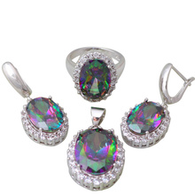 Women’s Rainbow Mystic Topaz 925 Sterling Silver Overlay Pendant/Ring/Earrings Jewelry Set dimension 6 7 eight 9 S277