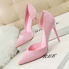 Women Classic Pumps Flock Suede High Heel Shoes Pointed Thin Heeled Sexy Elegant OL Office Shoes