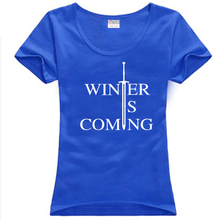 new 2014 free shipping Game of Thrones Stark Winter Is Coming Two Swords print letter woman women female sport plus size T-shirt