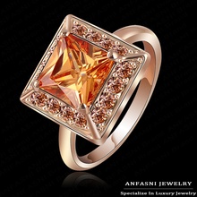 Trendy Square Zircon Ring Real 18K Rose Gold Plated Genuine SWA Stellux Austrian Crystal Female Rings