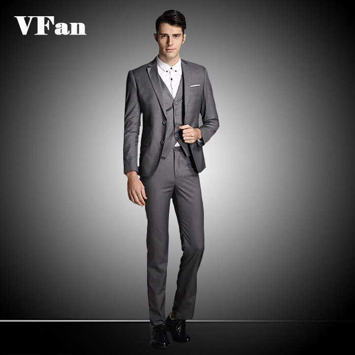 (Jacket+Pants+Vest) Business Dress Men Formal Tuxedo Suits 2015 New Solid Color Slim One Button Wedding Party Suits E1429