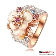 Hotting Sale Jewelry Ring With Rose Gold Plate SWA Elements Austrian Crystal  Enamel Flower/Wedding Ring For Women Ri-HQ0155