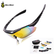 WOLFBIKE Polarized Men’s Sports Bicycle Glasses Bike Sunglasses Cycling Eyewear Sun Glasses Driving Skiing Goggles 5 Lens Black