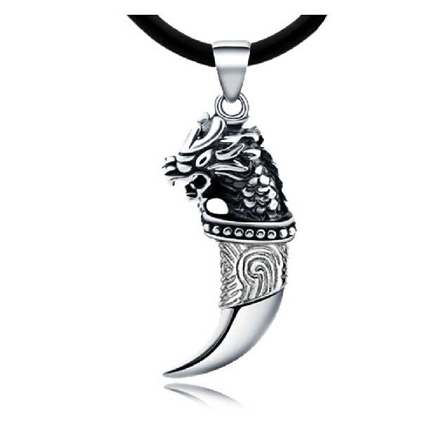 925 Sterling Silver Faucet Totem Wolf Tooth Necklaces & Pendants For Men Statement Necklace Vintage Sterling Silver Jewelry D158