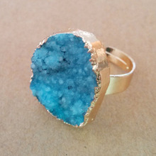 M78002 New Agate Natural Stone Bezel Druzy Ring Vintage Brand Drusy Rings For Women P7D1A