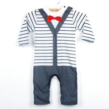 Kids Baby Boy Striped Gentleman Romper Jumpsuit Bodysuit Clothes Outfit Bow Tie