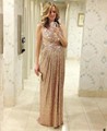 Dressgirl 2016 Cheap Bridesmaid Dresses Under 50 A line Deep V neck Floor Length Champagne Sequins