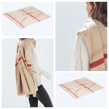 2016 za Scarf Women Tartan scarves Tartan Plaid Scarf Beige Cozy Checked Blanket Oversized Wrap Shawl