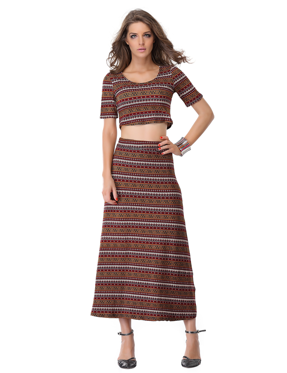 Summer Skirt Dropped Striped Bohemian Longa Short ...