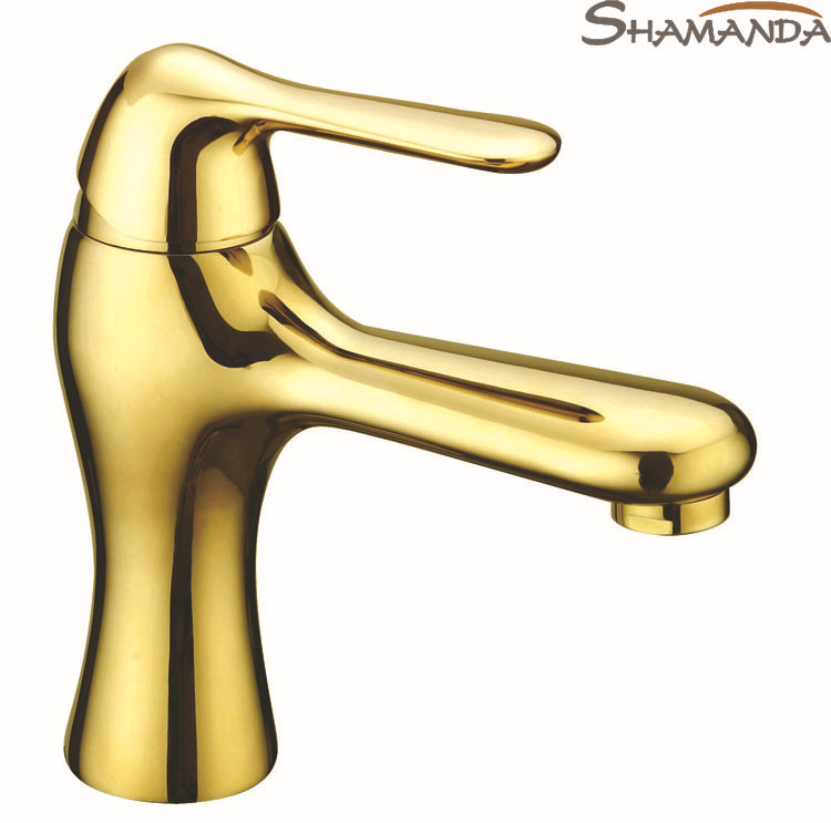 Free Shipping Modern Bathroom Products Golden Finished Hot and Cold Water Basin Faucet Mixer,Sinlge Handle Tap-Wholesale-12072