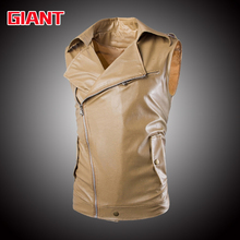 2015 NEW autumn winter Inclined zipper Korean edition slim sleeveless leather men coat Turn-down washiing motorcyle vest GM502