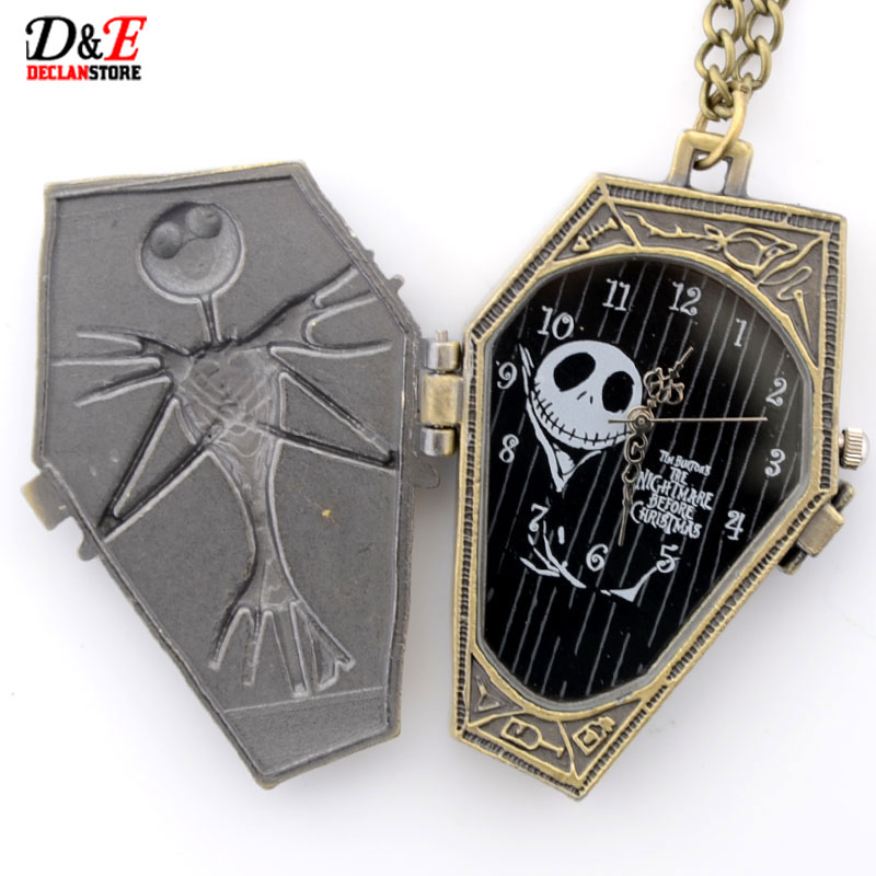 2016 New Silver Nightmare Before Christmas Pocket Watch Necklace Men Women Steampunk Pendant Gift