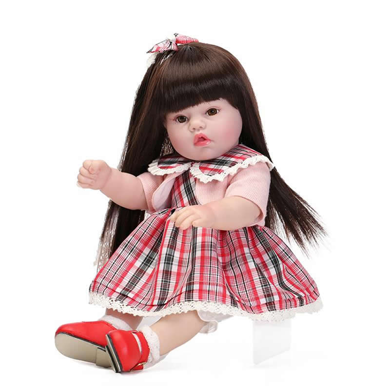 Фотография Full Vinyl 16 Inches Reborn Baby Doll Girl Collectible Princess Dolls Newborn Wearing Becautiful Dress Kids Birthday Xmas Gift