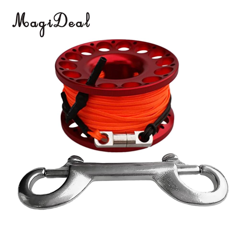 Dual Ended Bolt Snap Clip Diving & Snorkelling MagiDeal Compact Plastic Dive Wreck Cave Reel Scuba Diving Finger Spool with 30m/100ft Line
