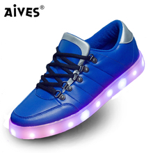 AIVES Lights Up Luminous Superstar Casual Flats Blue Red Shoes Men LED Shoes For Adults Fashion Footwear Glowing Dance Shoes