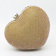 Dazzling Women Silver Heart Evening Shoulder Bags Crystal Box Clutch Purses and Handbags Bridal Wedding Party